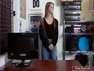 Brunette cashier fucked by store officer