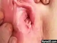 Busty amateur grandma cumshot dildo masturbation