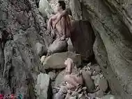 Cave woman comes for sex and gets all of her holes filled