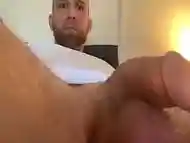 Close-up of me rubbing my ass hole and freshly shaved balls and throbbing cock