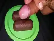 Cum loading my chocolate twinkies. My delicious Cum snack.