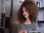 Curly haired teen Cecilia Lion rides a big white cock