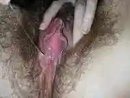 Dirty hairy pussy with big clit masturbates and cums dripping wet close up