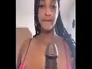 Ebony tit fucking huge dildo