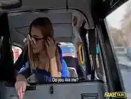 Fake Taxi Teen wearing thick rimmed glasses fucks a taxi driver who has a huge cock with girth