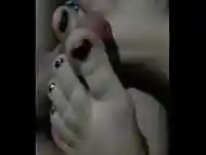 Footjob With Green Toenail Polish and Cum