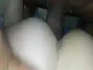 Fuck my wife hard ass to pussy with banana and condom in ass