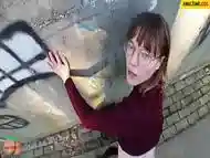 Fucked young student in public place POV