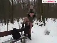 Fucking in the snow, he actually gets hard in spite of the cold