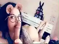 Girl with Instagram Mask Sensual Sucking Cock Best Friends