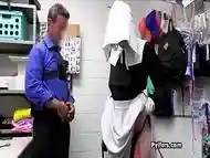 Hammering blonde Amish suspect at the office