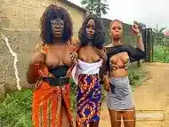 Horny African Babes Show Tits For Real Lesbian Threesome After Jungle Rave