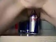 Hot MILF Tiffany rides on various Red Bull cans