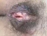 I show off my big hairy pussy after being fucked very hard by huge cocks