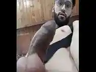 Jerking My Big Uncut Latino Cock On My Cock Ring Harness Until I Shoot A Big Load And Eat My Cum