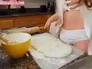 Messy redhead TS MILF jerks hard cock in food fetish action