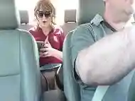 Milf sexy mommy Frina got into taxi and forgot to wear panties under skirt. Taxi driver is watching. Naked in public. Publicly. No panties. Without panties