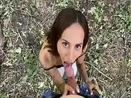 My girlfriend gives a hot blowjob in the forest