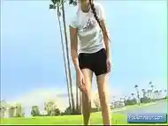 Naughty teen amateur girl Aveline goes for a jog and finger fuck her juicy pussy outdoors