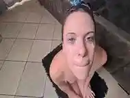 Petite MILF slut giving me a HANDJOB till I cum on her open EYE