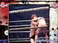 Redhead lesbian wrestling and kissing