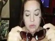 Sexy BBW sucks in sunglasses and gets cum covered