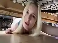 She is Stuck Under Sofa, Roommate Fucks and Creampies Her!