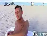 Skinny twink Tyler Eaten getting picked up on the nude beach