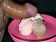 Some fun playing with my ice cream and cum loading it for dessert.