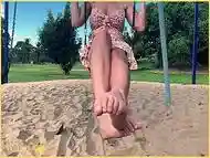 Wife rides the swing at the park with no panties public exhibitionist