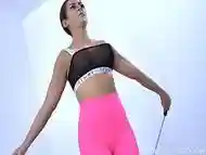 Yoga Girl Jumps Rope and Make Titties Bounce