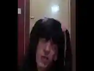 bisexual crossdressing sissy drinks his piss from a glass with cum in it