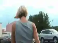 Beautiful amateur blonde sucks his guy on a parking lot