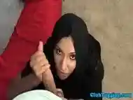 Arab MILF wearing hijab while tugging dick