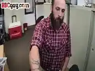 Black top bangs IR white crack of tattooed gay in office