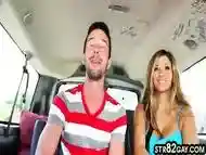 Blindfold str8 tricked into gay BJ in the van till cumshot