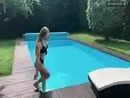 Blonde Latvian Nata Ocean swimming topless