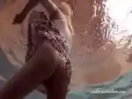 Blonde babe Okuneva shaved pussy underwater swimming