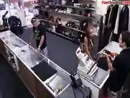 Busty latin pawnshop babe blowing shop owner