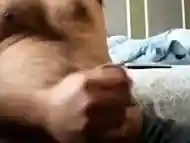 Chubby daddy bear jacking his uncut cock