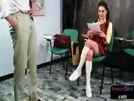 Femdom college bitch teases perverted guy in classroom