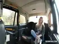 Horny blonde showed tits and more to taxi driver