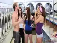 Hot brunette blowjob and behind bar Laundry Day