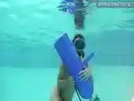 Hungarian beauty fucks dildo underwater