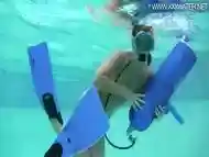 Hungarian pornstar Minnie Manga enjoys riding toy underwater