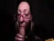 Italian GLASSES BLOWJOB finish pierced tongue cumshot finishing