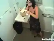 Kinky amateur pissing in restroom