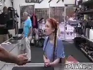 Little redhead temptress earns money by fucking in pawnshop