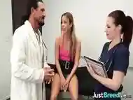 Medium boobs came to breeding clinic for fresh doctor jizz