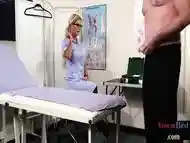 Nurse CFNM voyeur teases patient who jerks in front of her